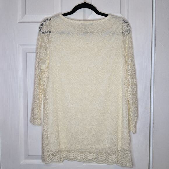 Roaman's Ivory Cream Lace Long Sleeve Blouse Top Size S 12 - Picture 11 of 13